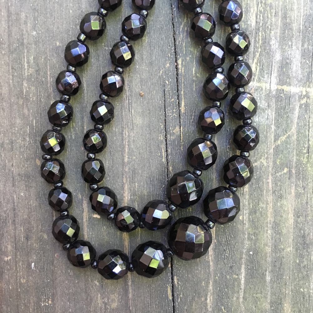 Vintage Black Glass Beads Double Stranded Necklace - Picture 3 of 9